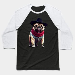 Cute Pug Cowboy Costume - Adorable Pug in Western Outfit and Neck Scarf Baseball T-Shirt